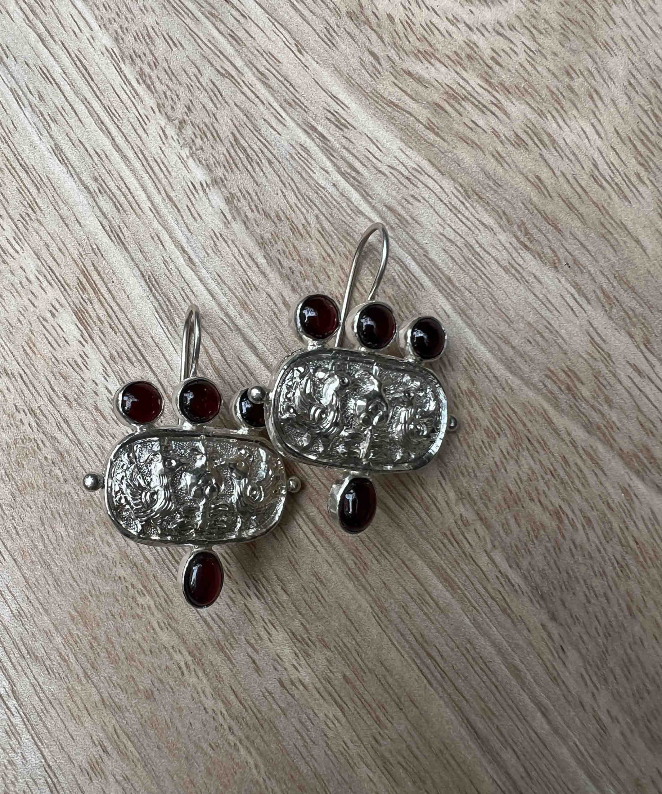 Carved Earrings with Stones