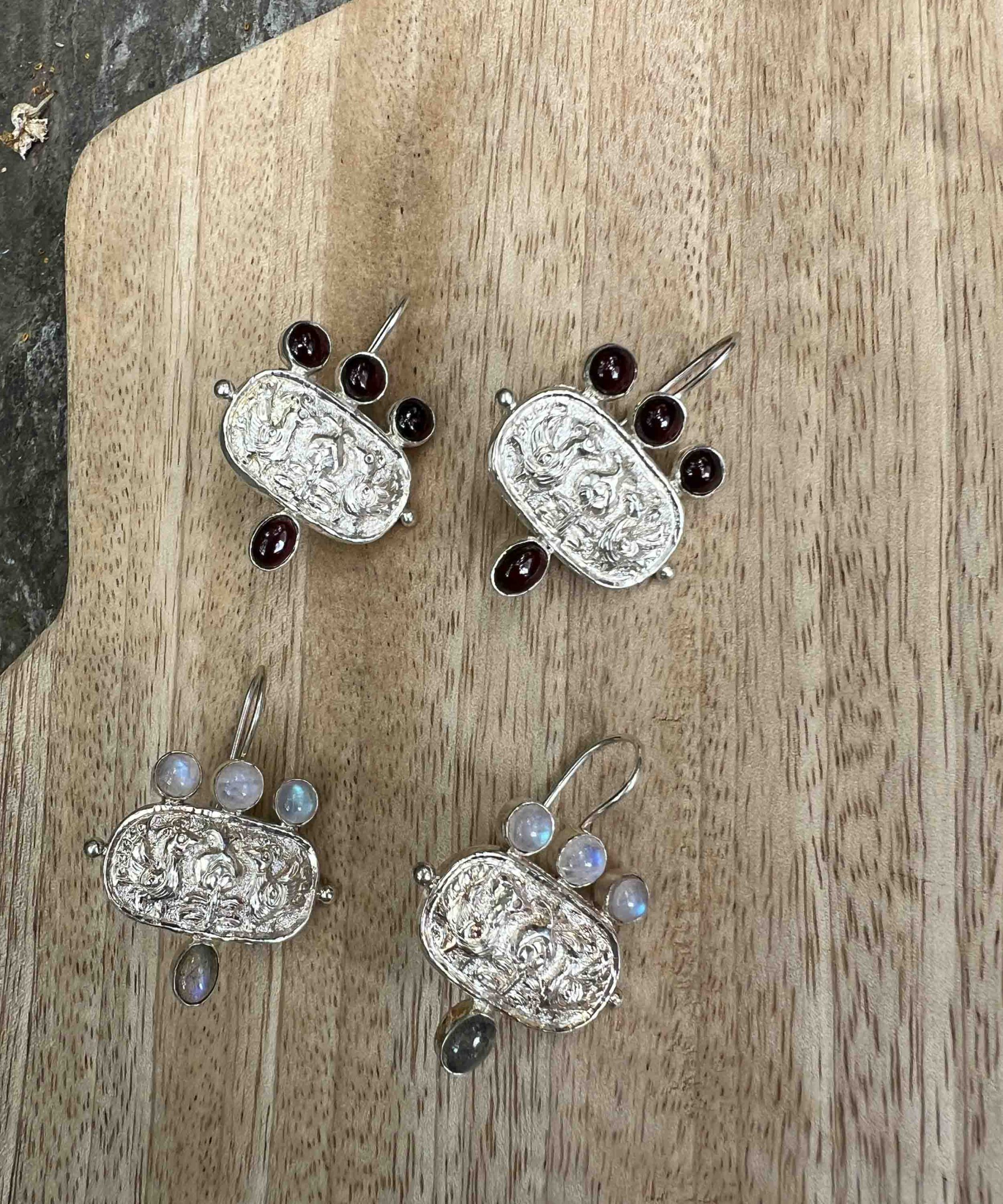 Carved Earrings with Stones - Image 2
