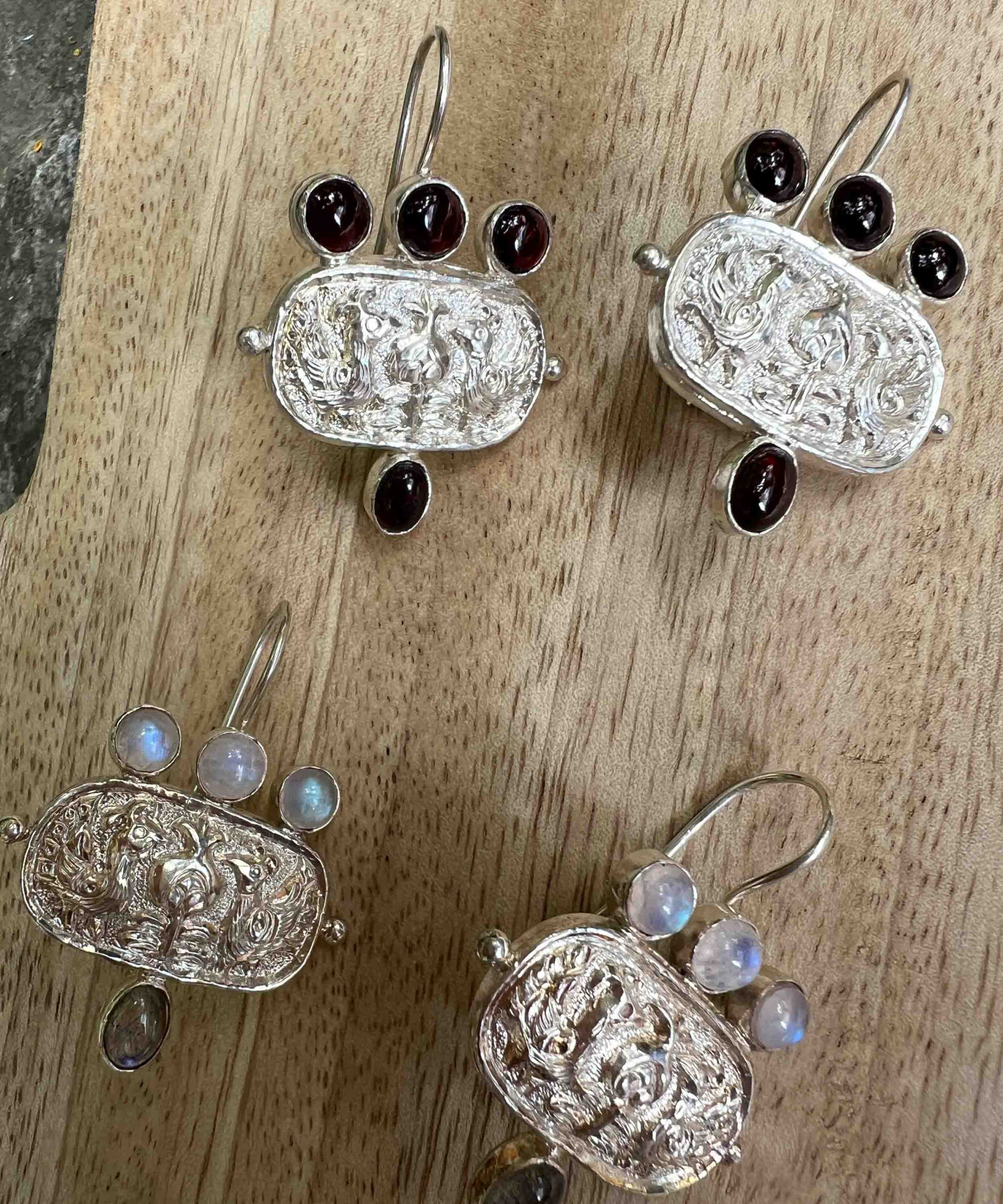 Carved Earrings with Stones - Image 3