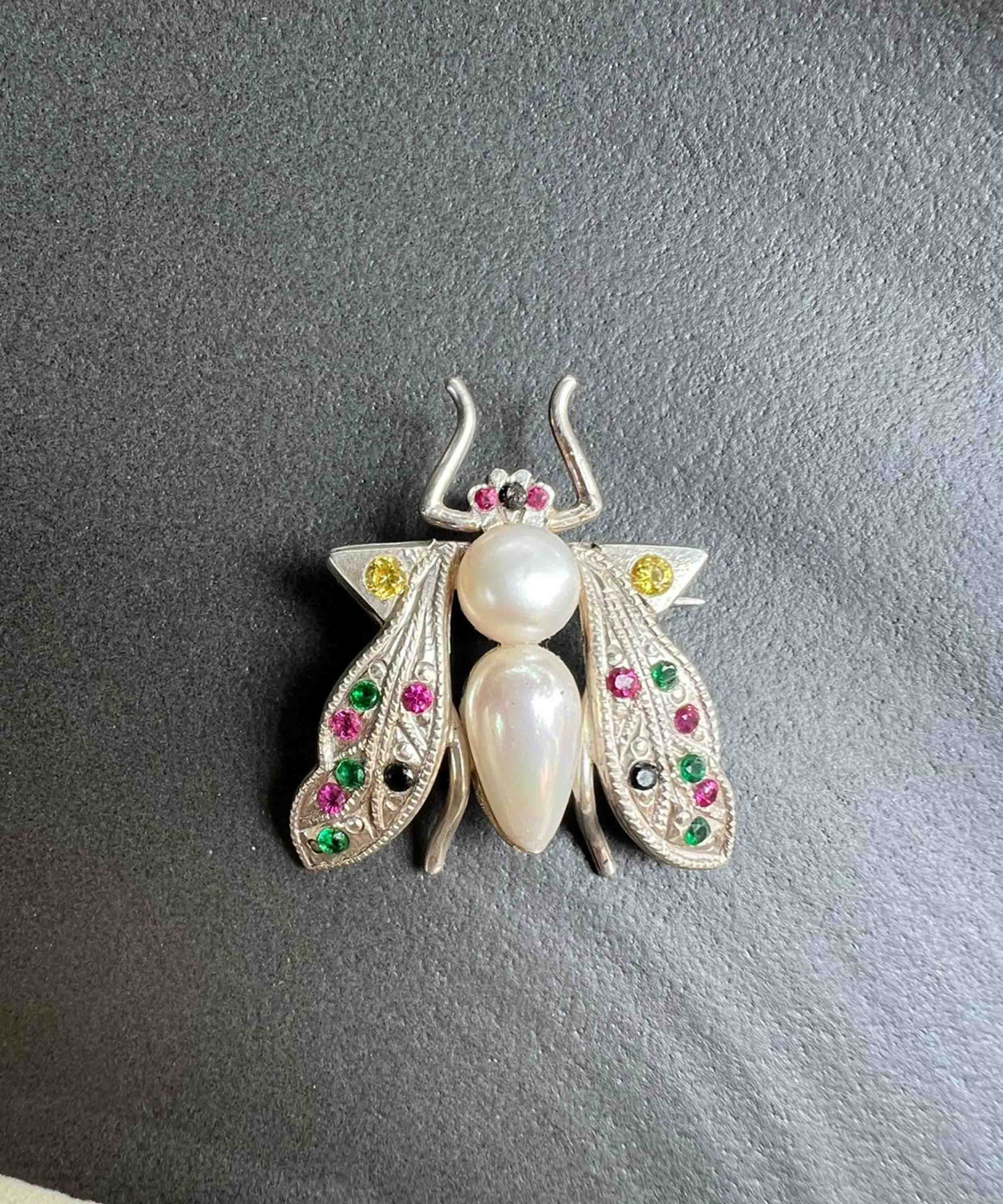 Fly Brooch with Multicolored Stones