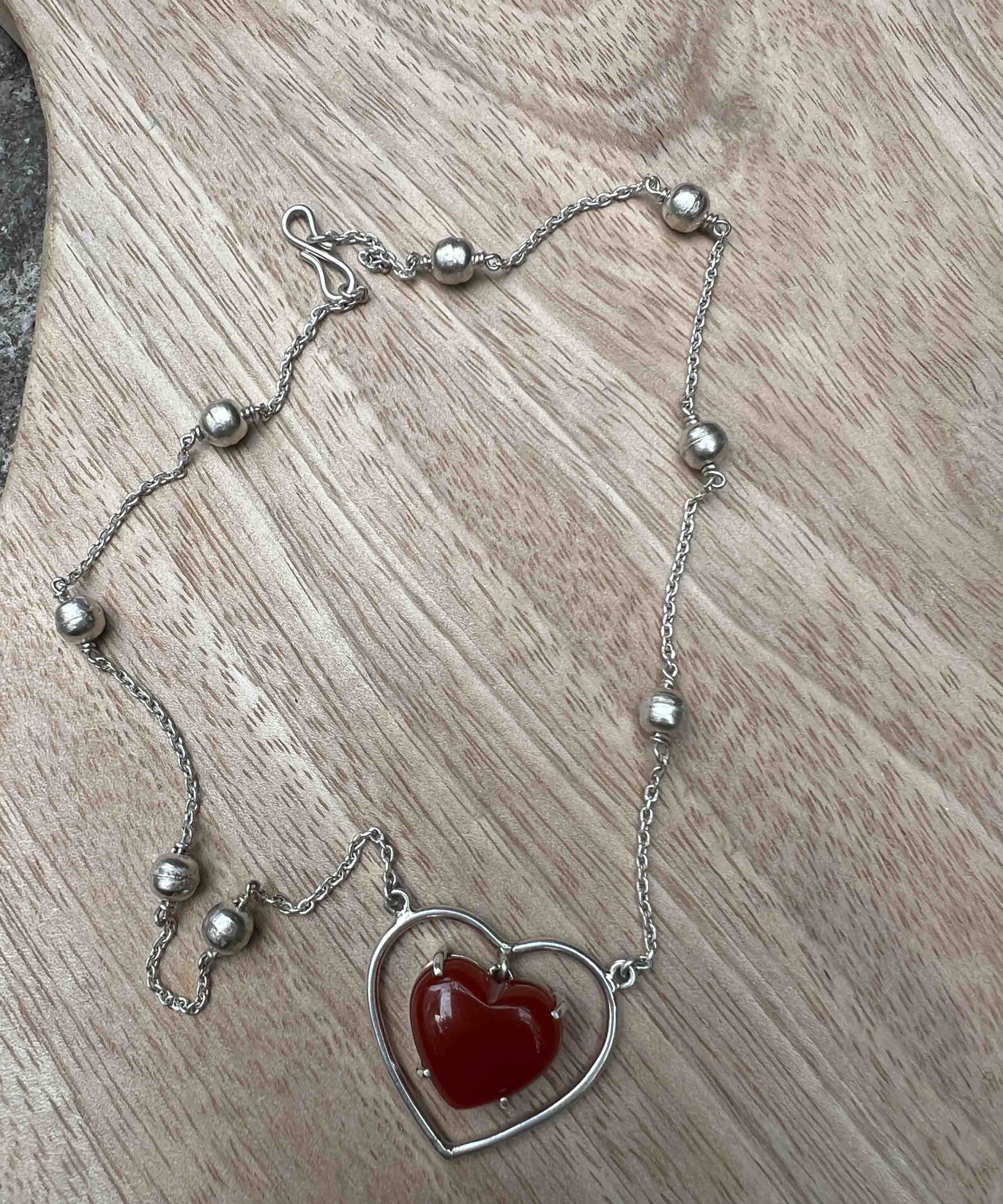 Red Onyx Heart Pendant with Chain