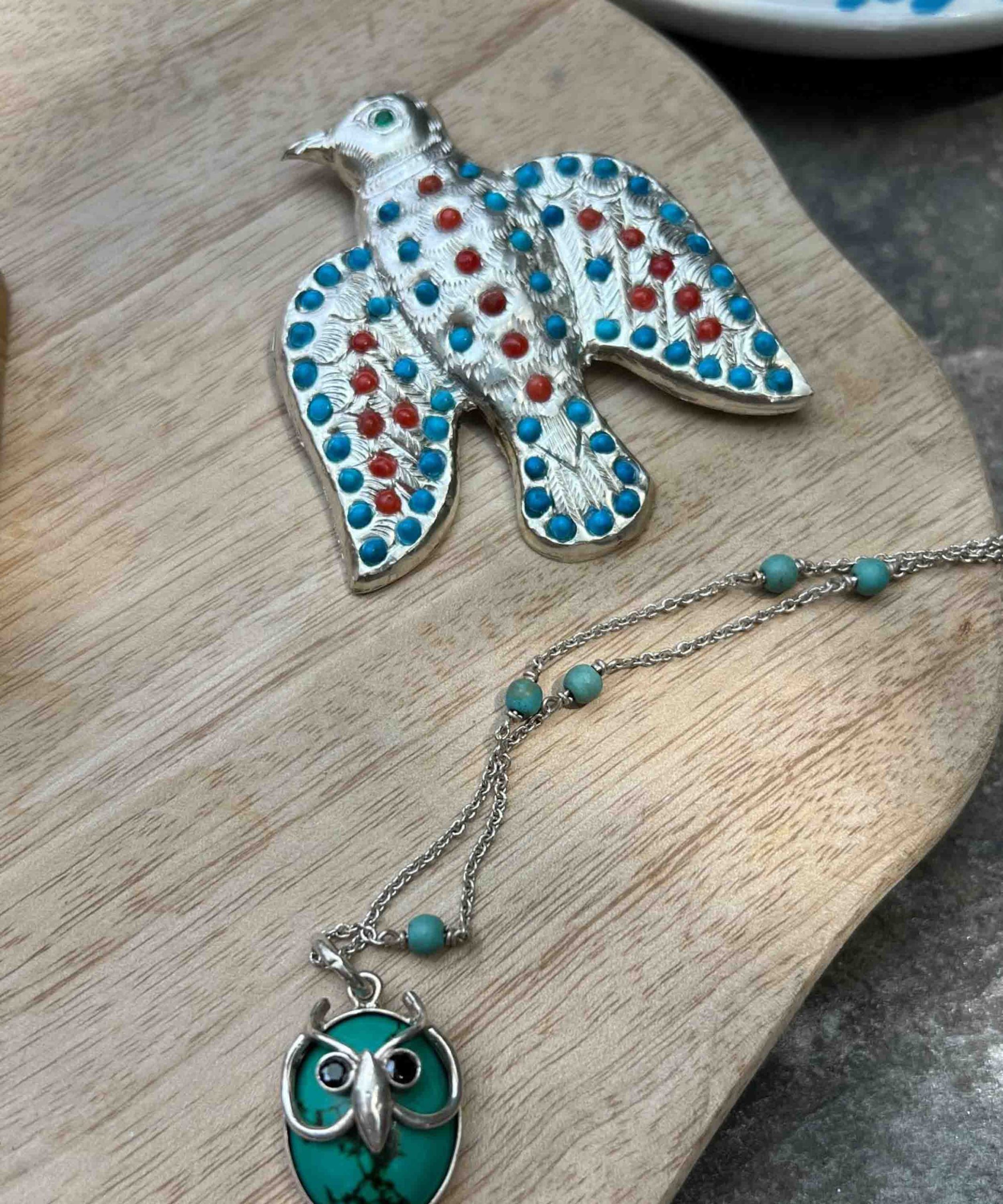 Turquoise Owl Pendant with Chain - Image 2