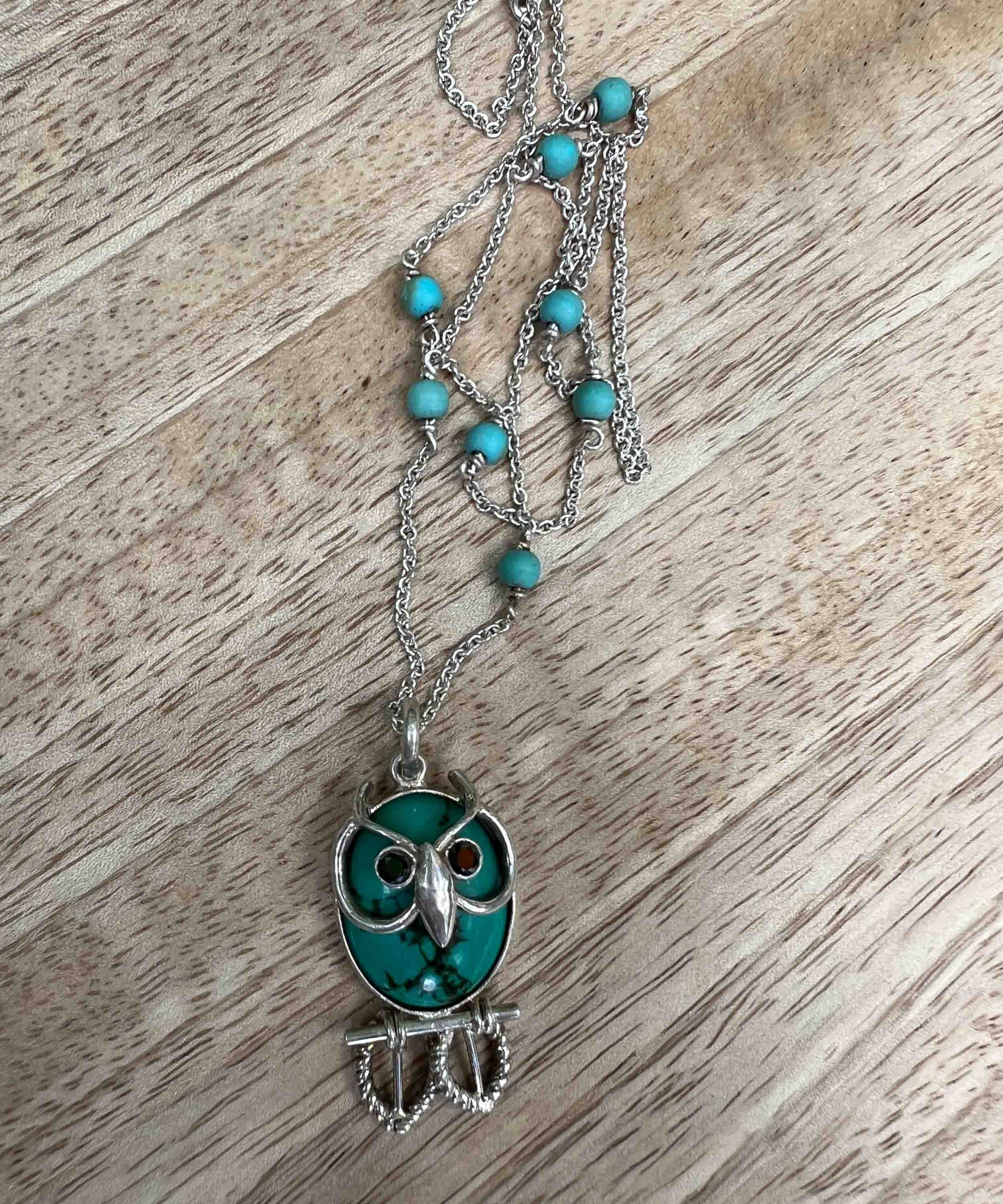 Turquoise Owl Pendant with Chain