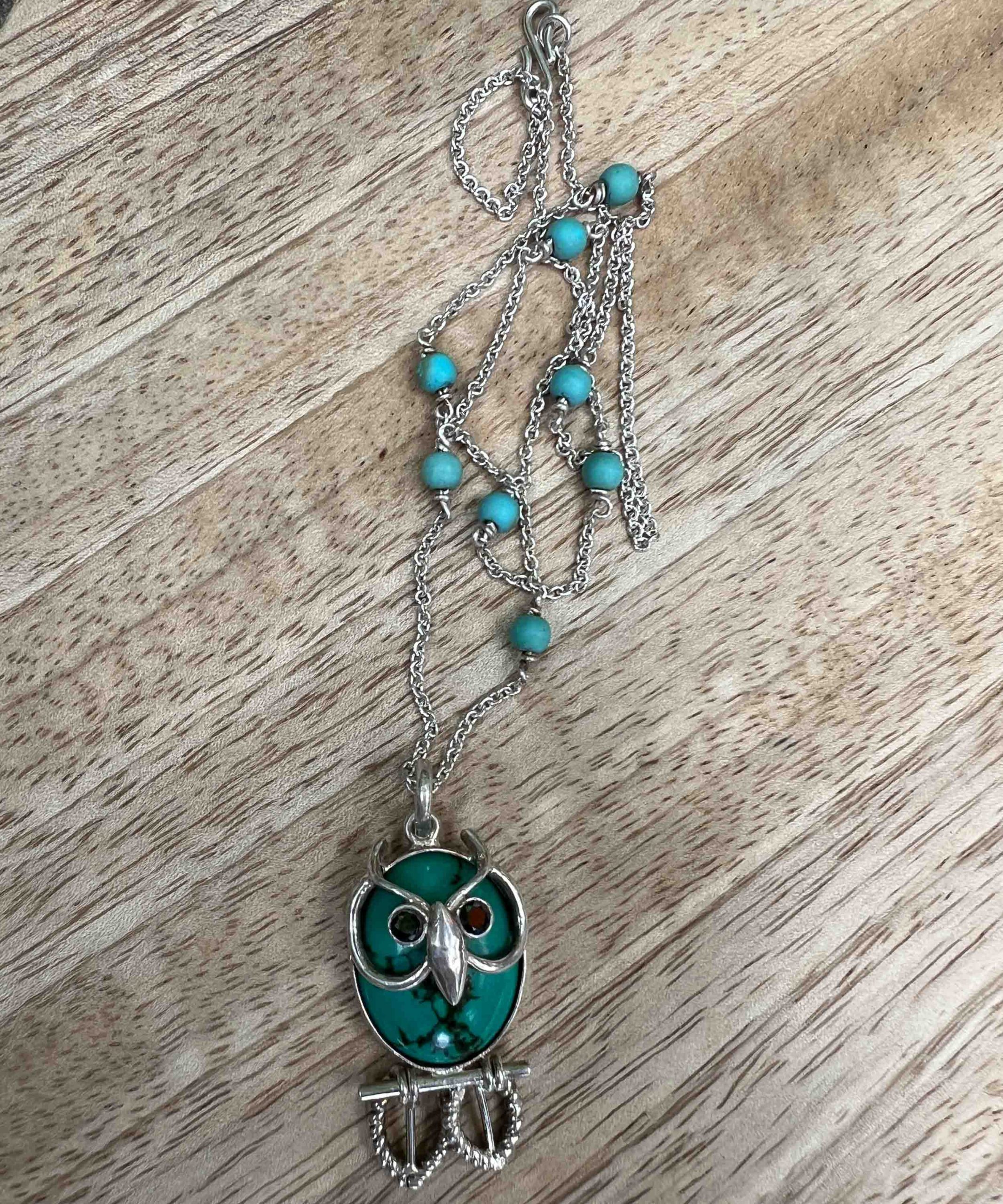 Turquoise Owl Pendant with Chain - Image 3